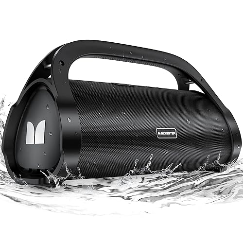 Monster Adventurer Max Boombox Bluetooth Speaker, IPX7 Waterproof Outdoor Speakers with Double Subwoofer, 100W Stereo Sound and Rich Bass, Wireless