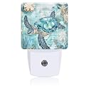 BLYKVGHQ Sea Turtle Blue Ocean Starfish Night Light,Plug into Wall with Dusk to Dawn Light Sensors,LED Nightlights