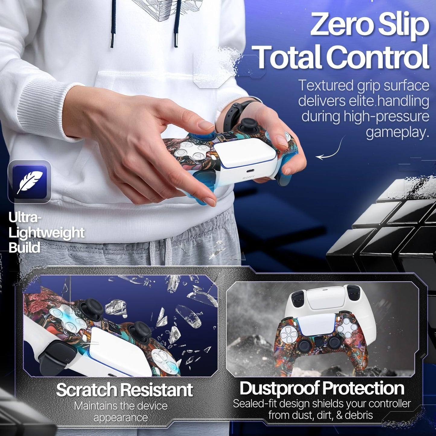 TNP Silicone Case Cover for PS5 Controller - Anti-Slip Silicone Skin Sleeve with 8 Thumb Grips for DualSense Controller - Ergonomic Textured Grip