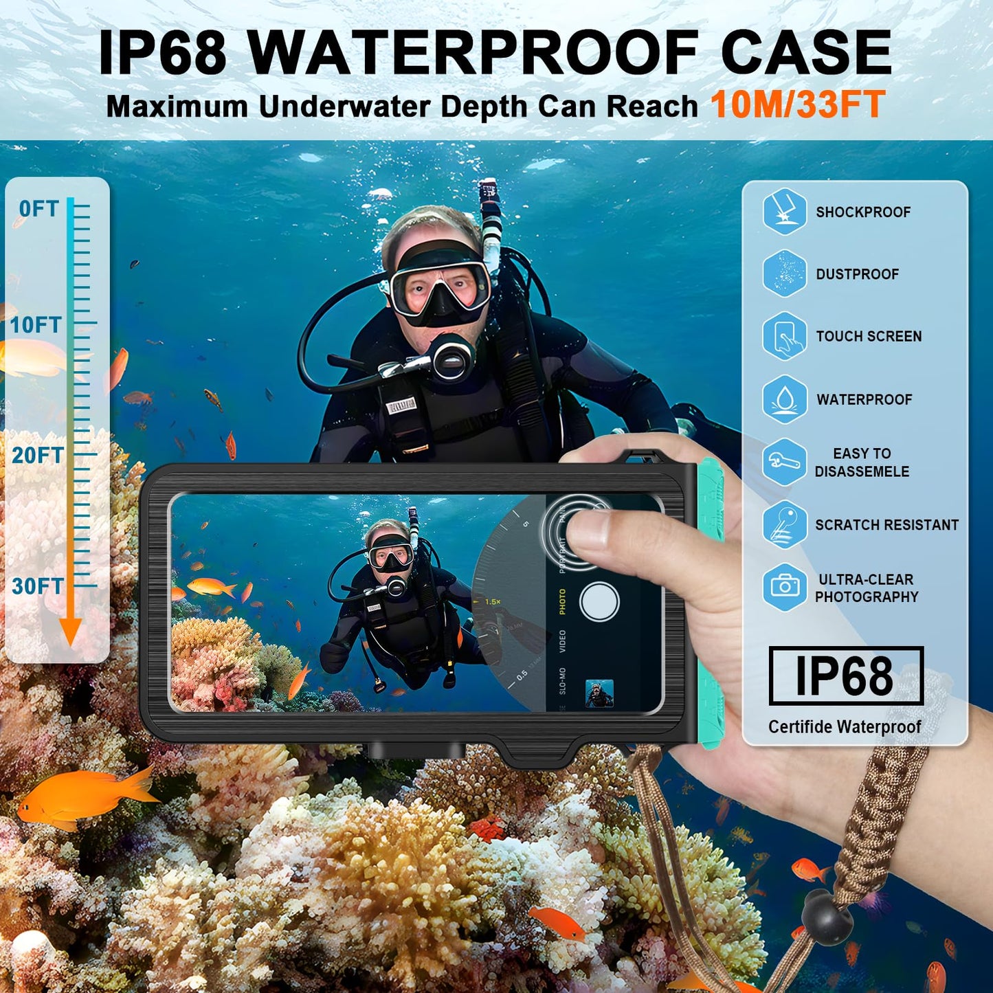 Saupsitnz 2026 Diving Snorkeling Phone Case for iPhone 17/16/15/14/13/12/11 Pro Max/XS/X Samsung Galaxy S26/S25/S24 Professional Scuba Dive Waterproof
