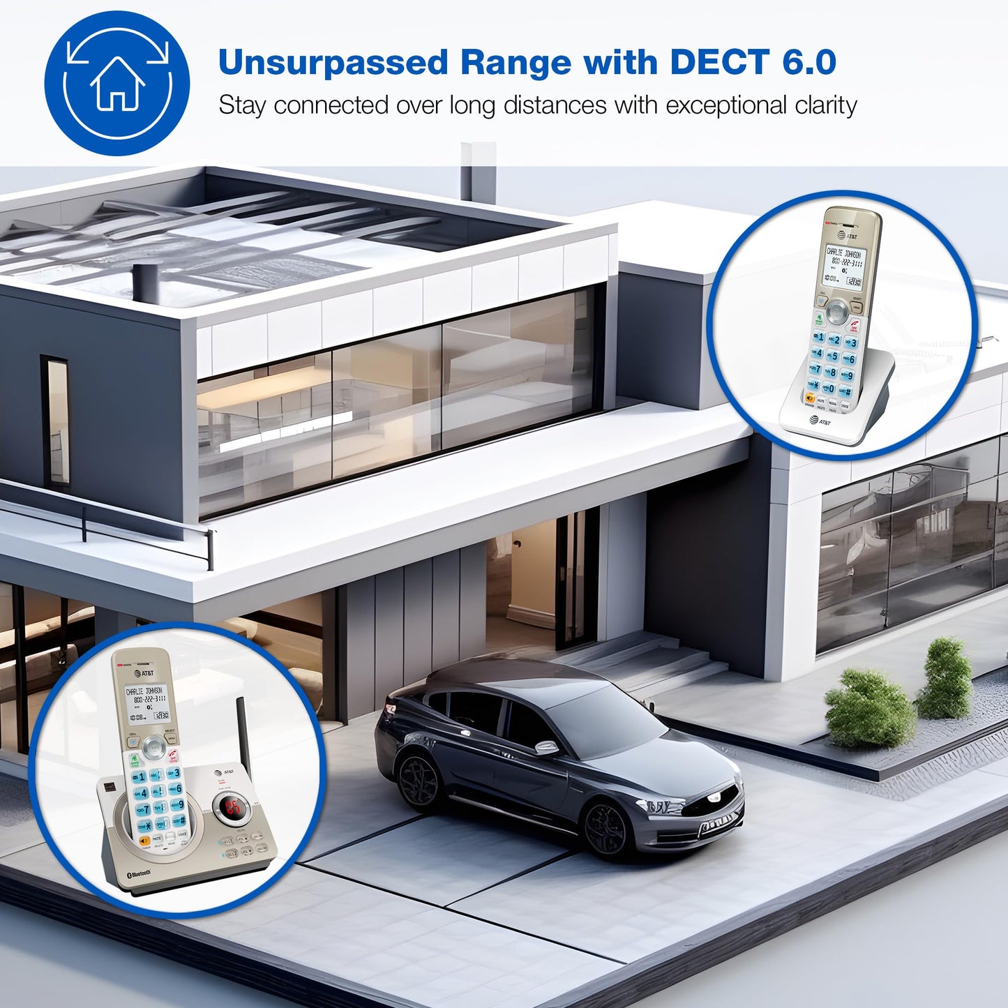 AT&T 4-Handset DECT 6.0 Expandable Cordless Home Phone with Large Display, Big Buttons, Answering Machine, Smart Call Blocker, Bluetooth Connect