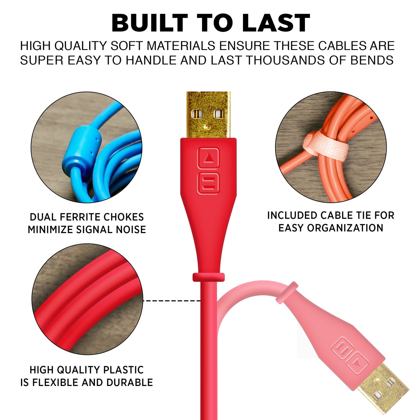 DJ TechTools Chroma Cables Right-Angled USB-A to USB-B Cable | 1.5m / 5 ft | Audio Optimized | Shielded from Interference | Cable Tie (Blue)