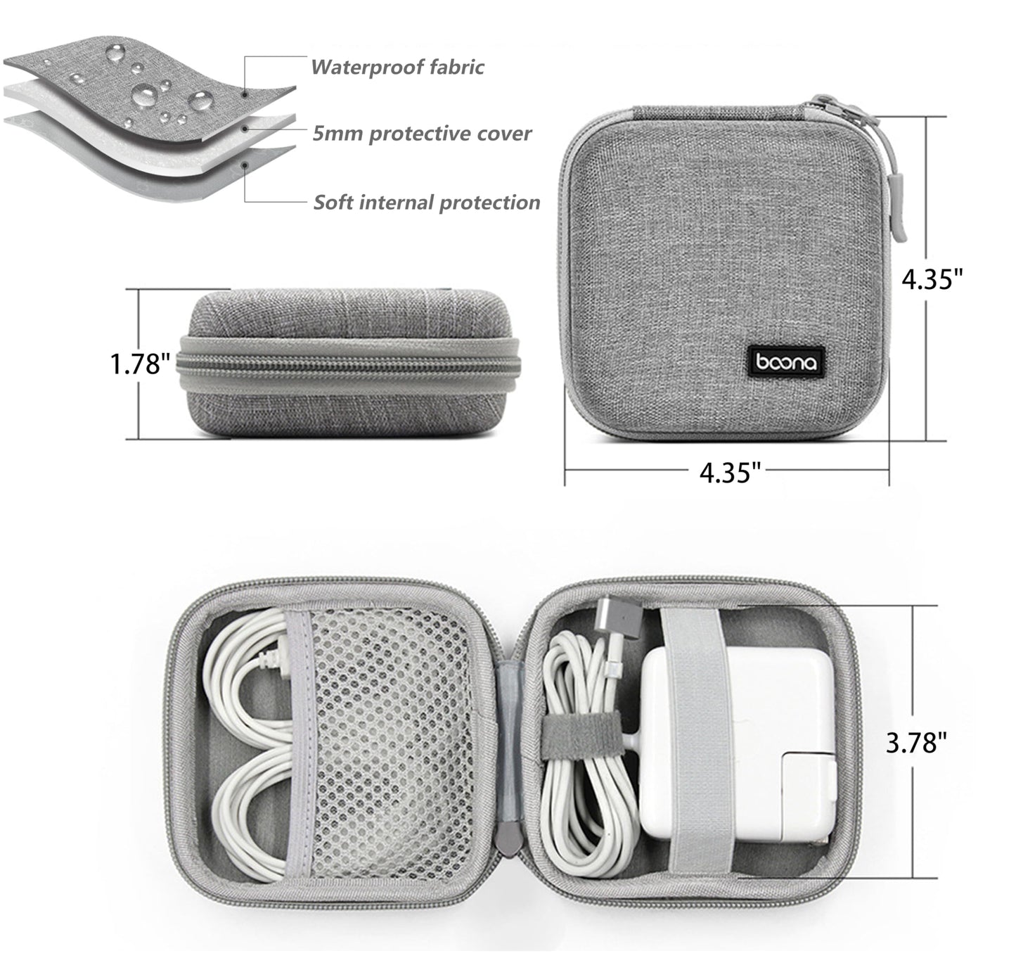 HOMEGYMFREE Small Travel Carrying Storage Case, 4.4"x4.4" Charger Organizer, Pouch compatible with MacBook Power Adapter, Laptop Accessories Cables