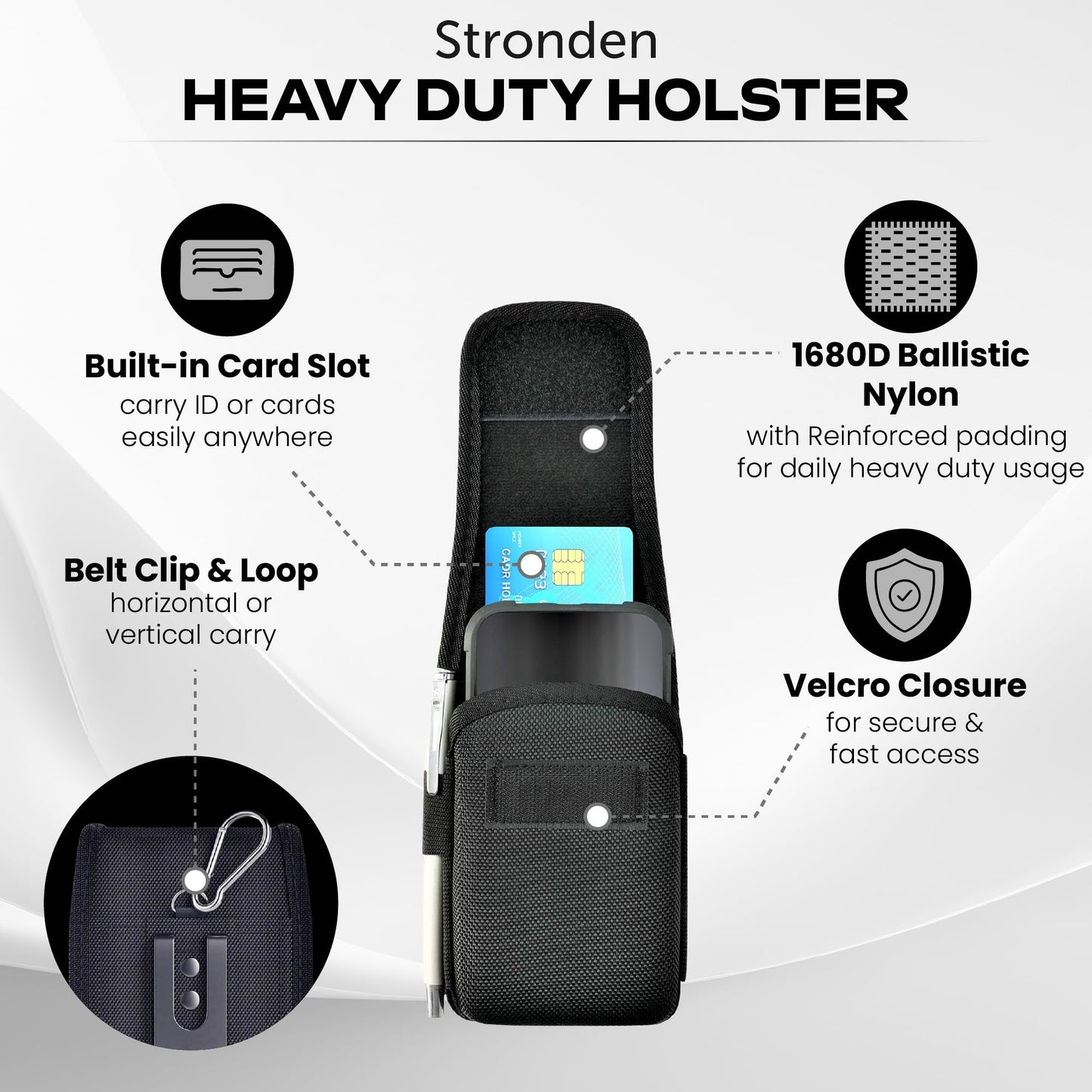 Heavy Duty Holster for iPhone 17 Pro Max,16 Pro Max, 16 Plus, 15 Pro Max, 15 Plus, 14 Pro Max, 14 Plus, 13 Pro Max, 12 Pro Max - Military Grade Nylon