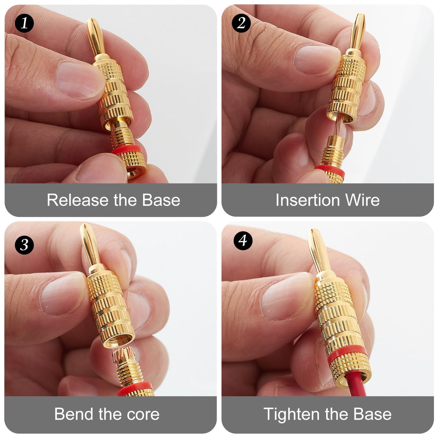 WGGE WG-3333 24k Gold Plated Speaker Banana Plugs-Closed Screw Type (12 Pairs (24 Plugs))