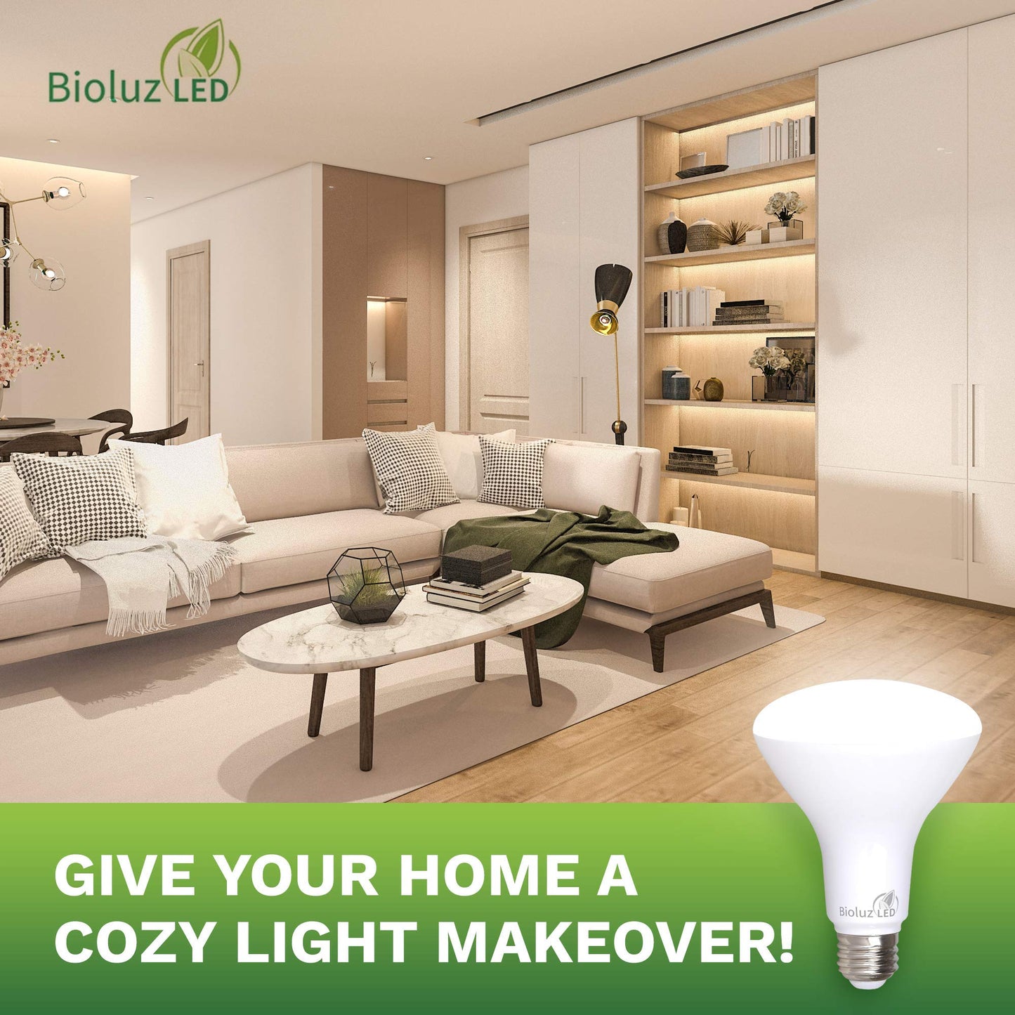 Bioluz LED 4 Pack BR30 LED Bulbs Indoor Flood Lights 90+ CRI 65W Equivalent uses 7.5W 2700K Warm White 650 Lumens E26 Base Dimmable Instant On