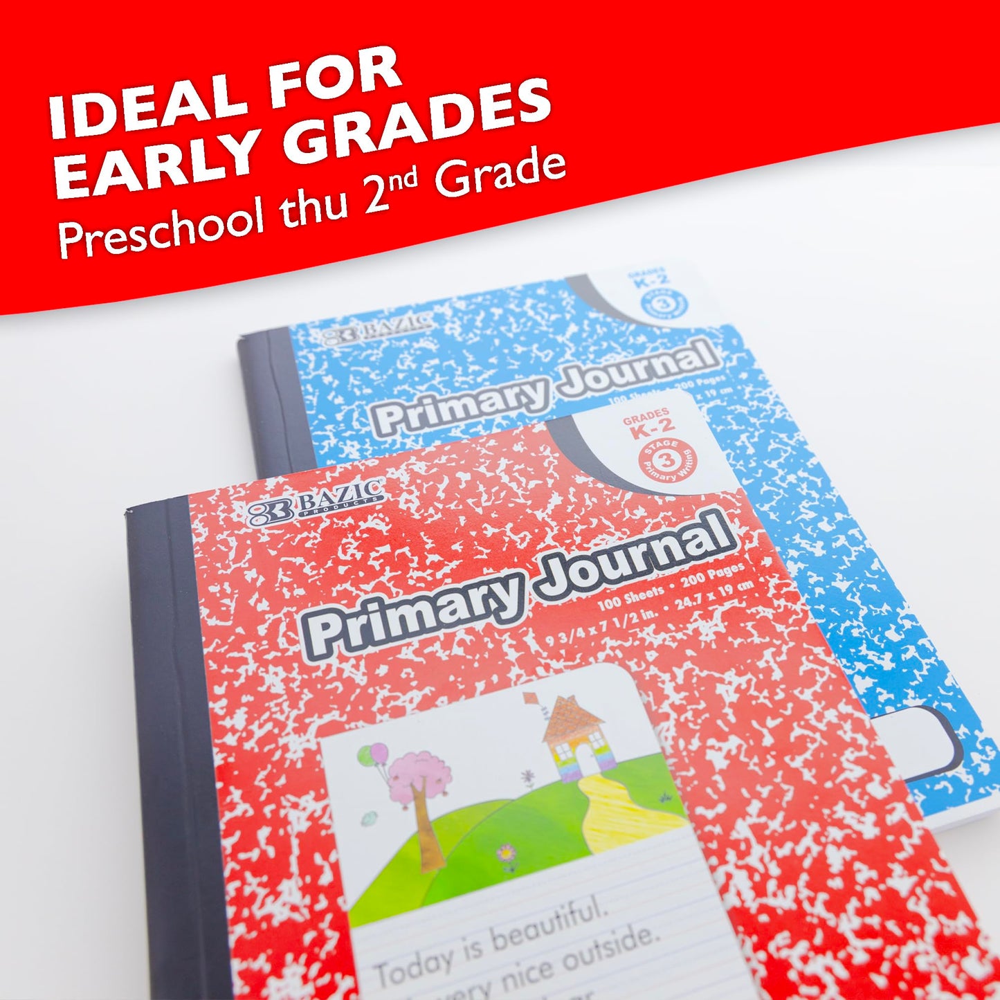 BAZIC PRODUCTS Primary Journal, Grades K-2, Draw & Write, 100 Ct