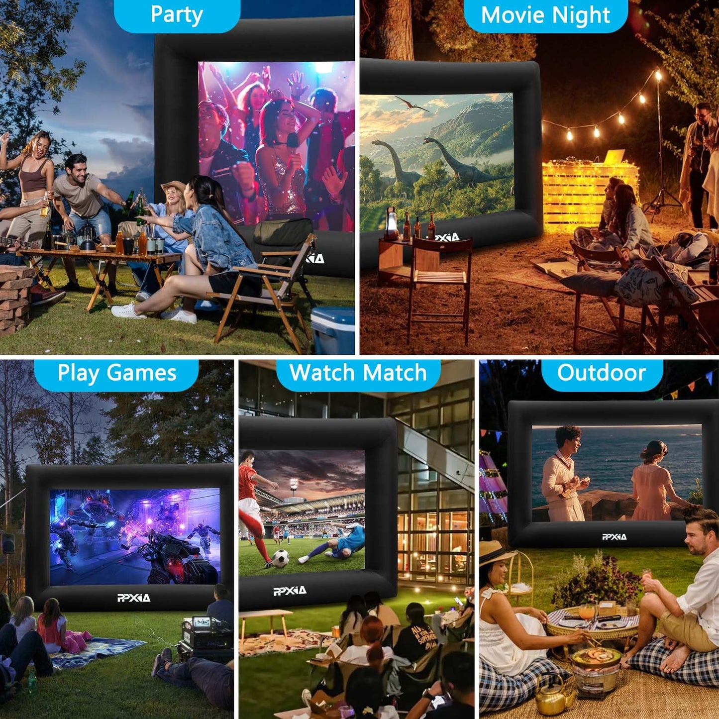 PPXIA Inflatable Movie Screen Outdoor Projector Screen for Outside 20ft, Blow Up Screens Front and Rear Projection with Air Blower, Best for Movie