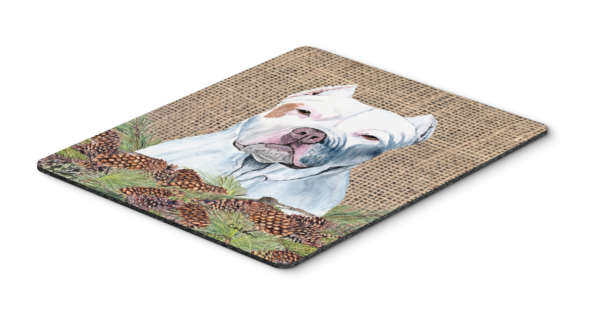 Caroline's Treasures SC9042MP "Pit Bull Faux Burlap and Pine Cones Mouse Pad, Hot Pad or Trivet" for Home Office Gaming Working Computers Laptop Mouse