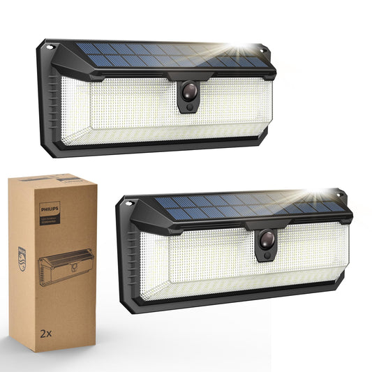 Philips Solar Lights Motion Sensor Outdoor, 258 LEDs Solar Powered Security Lights, 3 Lighting Modes, Waterproof Wall Light for Outside Yard Fence