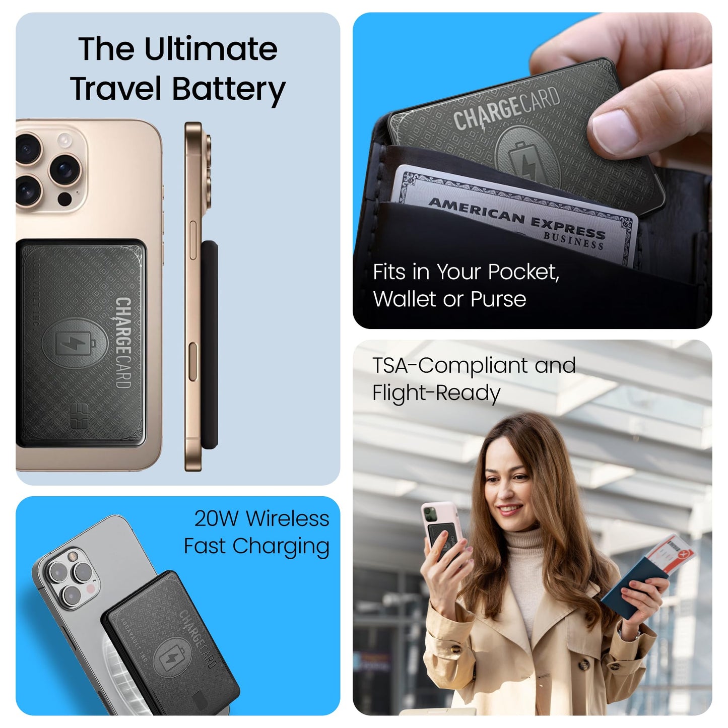 AquaVault ChargeCard Wireless Charge Card Phone Charger 5000mAh MagSafe 20W