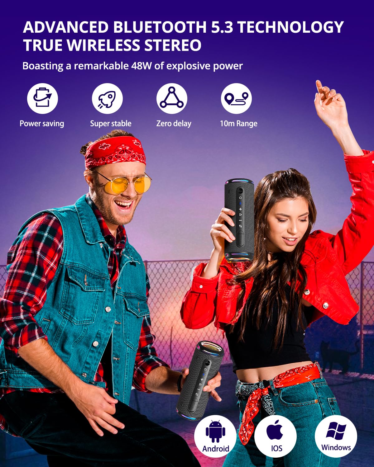 Tronsmart T7 Lite 24W Portable Bluetooth Speaker, Enhanced Bass, Rainbow Light Show, 24H Playtime, IPX7 Waterproof, Wireless Stereo Pairing, Bluetooth