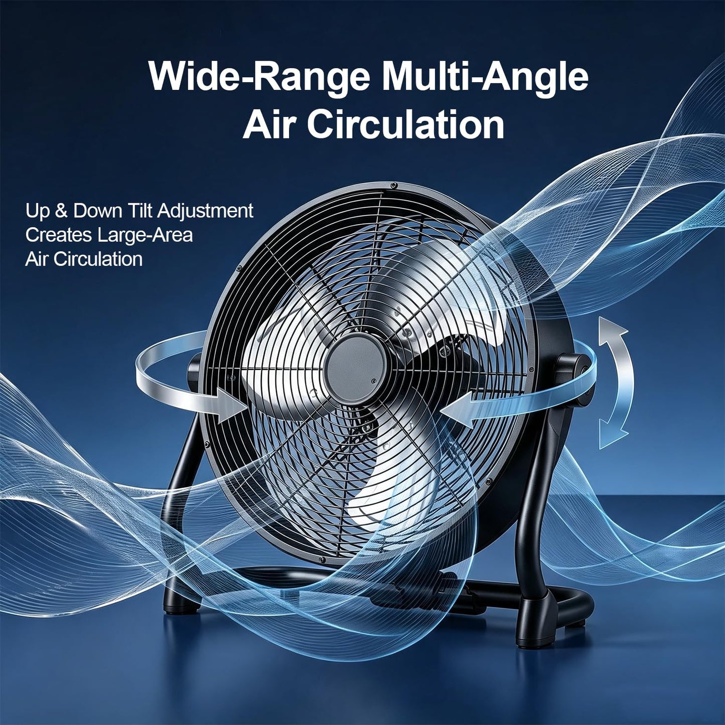 VortLab 18 Inch High Velocity Industrial Floor Fan, Stepless Variable Speed Metal Shop Fan, Multi-Angle Tilt, Dual Power Corded & Battery Operated