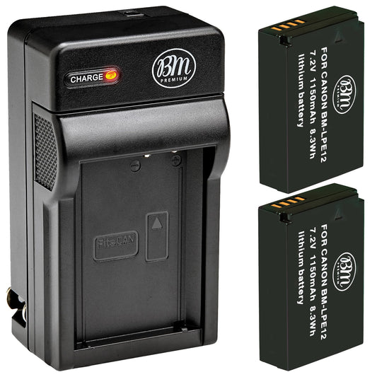 BM Premium 2-Pack of LP-E12 Batteries and Charger for Canon EOS-M, EOS M2, EOS M10, EOS M50, EOS M50 II, EOS M100, EOS M200, SX70 HS, Rebel SL1 Camera