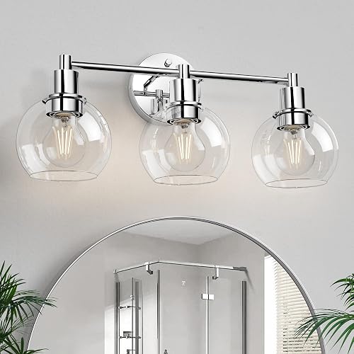 Espird 3 Lights Bathroom Vanity Light Fixtures Chrome, Bathroom Lights Over Mirror, Industrial and Farmhouse 3 Light Wall Sconce, Polished Chrome