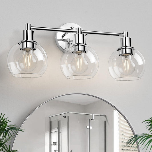 Espird 3 Lights Bathroom Vanity Light Fixtures Chrome, Bathroom Lights Over Mirror, Industrial and Farmhouse 3 Light Wall Sconce, Polished Chrome