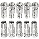 F to BNC, 10 Pack F Male to BNC Female Adapter Coax Connector for Radio Antenna and Video, Applications Security Camera, FM Radio, GPS, Satellite