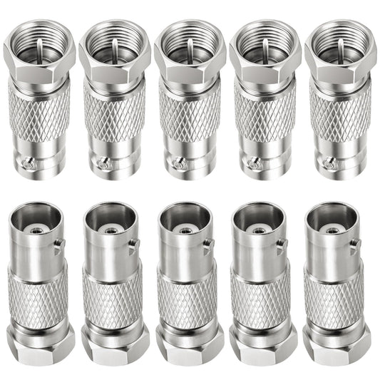 F to BNC, 10 Pack F Male to BNC Female Adapter Coax Connector for Radio Antenna and Video, Applications Security Camera, FM Radio, GPS, Satellite