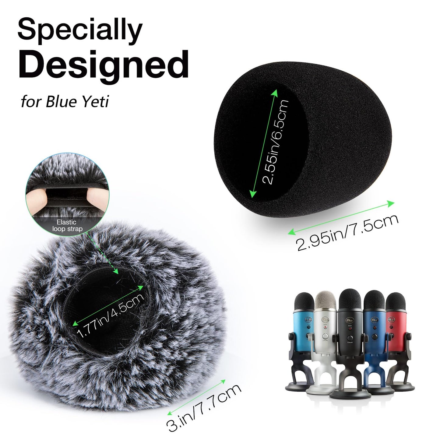 Windscreen Muff and Foam for Blue Yeti, Blue Yeti Pro USB Condenser Microphone, Indoor Outdoor Microphone Windshield 2 PACK by SUNMON