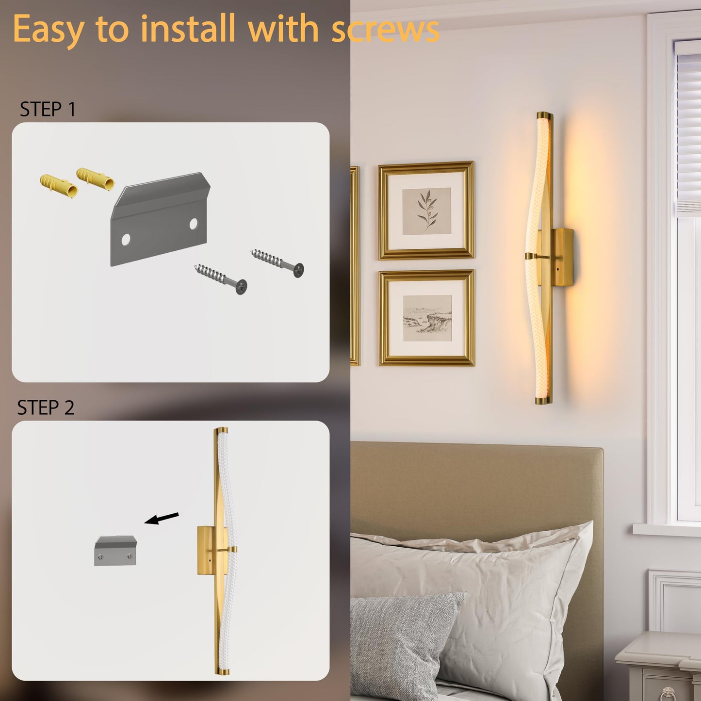 Lanxithen Gold Battery Operated Wall Sconces Set of 2, Rechargeable Wall Sconce with Remote, 3 Color Dimmable Sconces Wall Lighting, Wireless Wall