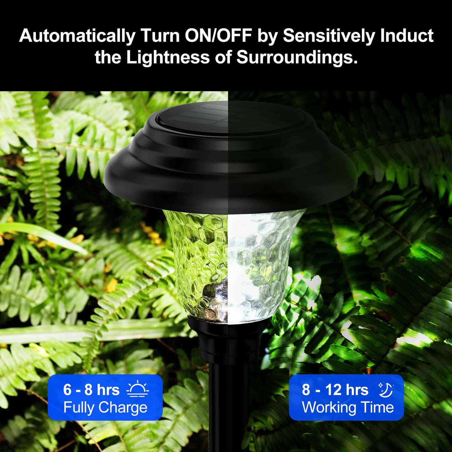 Glass Solar Lights Outdoor waterproof, 8 Pack Super Bright Solar Pathway Lights, Up to 12 Hrs Long Last Auto On/Off Garden Lights Solar Powered