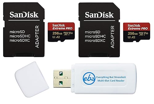 SanDisk MicroSDXC Extreme Pro 256GB (2) Memory Cards Compatible with GoPro Action Camera Hero 12 Black (SDSQXCD-256G-GN6MA) U3 V30 Bundle with (1)