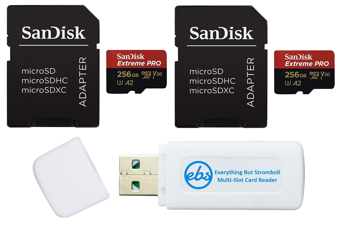 SanDisk MicroSDXC Extreme Pro 256GB (2) Memory Cards Compatible with GoPro Action Camera Hero 12 Black (SDSQXCD-256G-GN6MA) U3 V30 Bundle with (1)