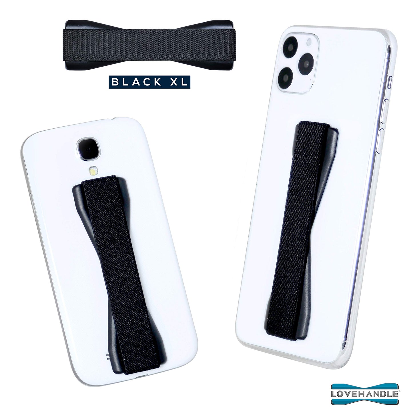 Tablet/XL Grip for Most Tablets and Large Smartphones, Black Elastic Strap with Black Base, LHT-01-Black
