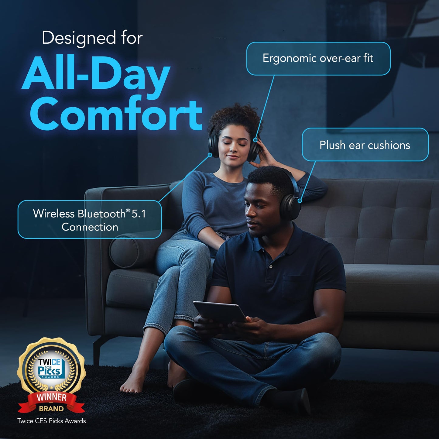 Morpheus 360 Synergy HD Bluetooth Headphones Wireless, Qualcomm aptX HD, CES 2025 Twice Picks Award Creators, Over-Ear Noise Cancelling Headphones
