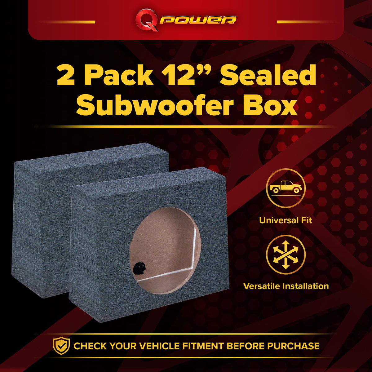 QPower QTW12 Single 12-Inch Sealed Car Audio Subwoofer Box, Pair