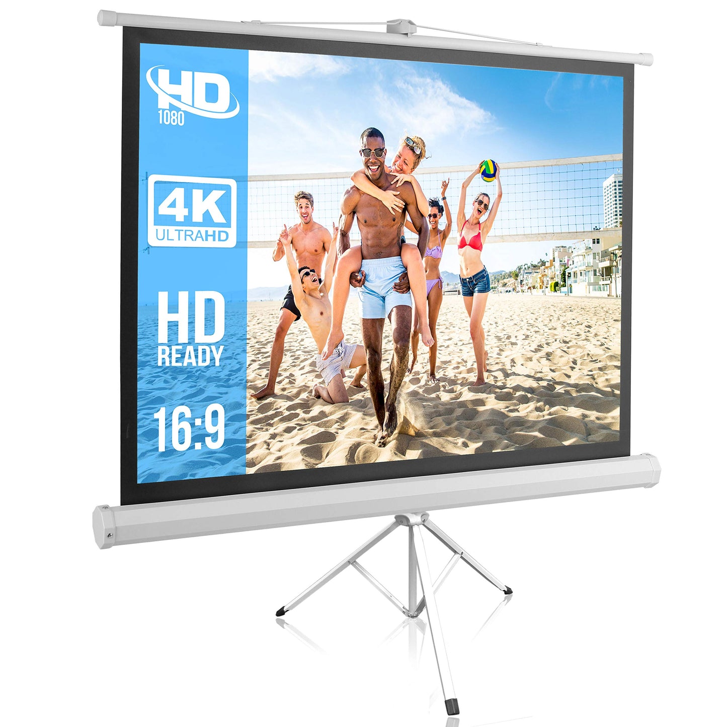 Pyle 50 Inch Portable Projector Screen with Tripod Stand - Lightweight, Durable, Easy Pull Setup Mobile Projection Screen with 4:3 Aspect Ratio, White