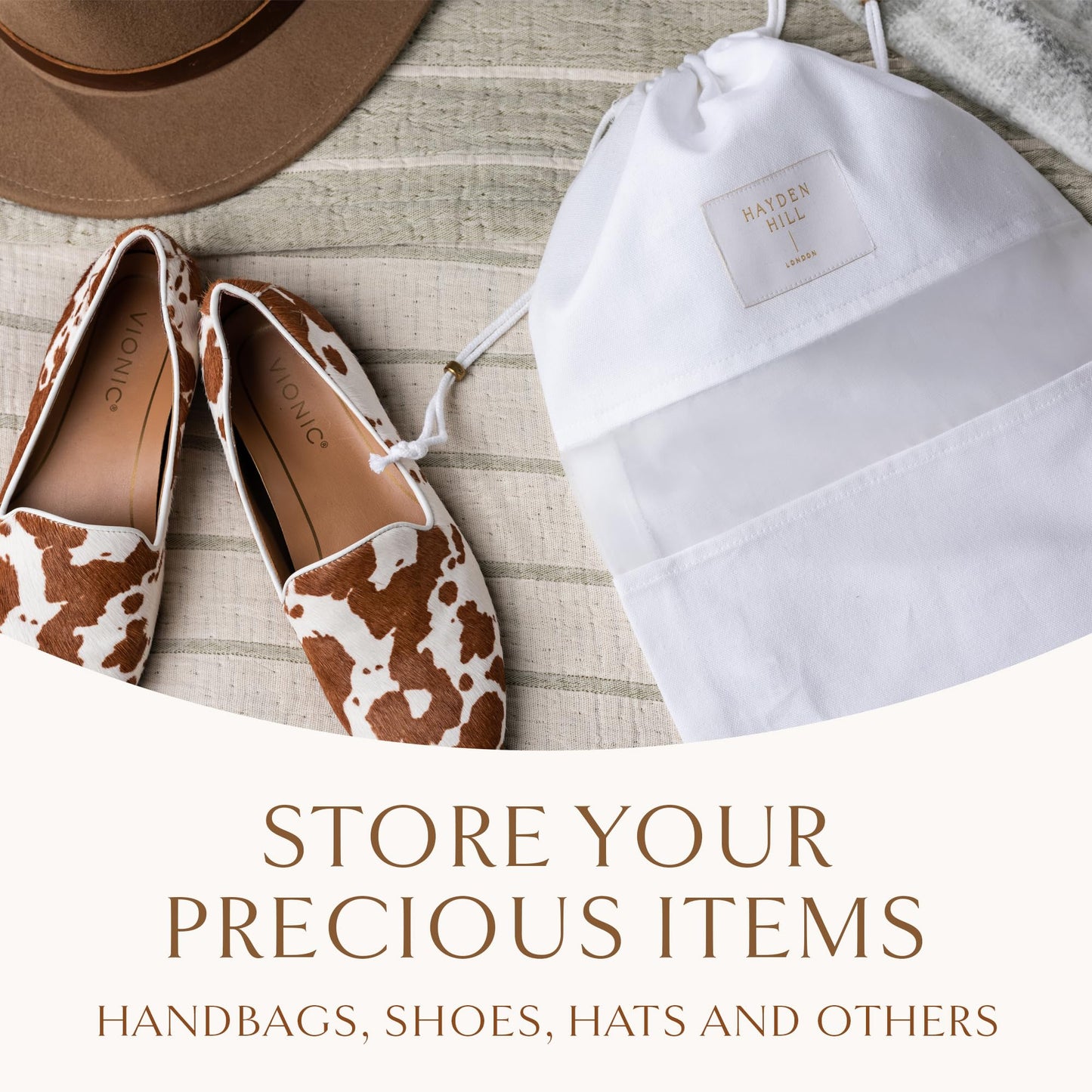 Hayden Hill Luxury Organic Cotton Dust Bags for Handbags – 3 Large 23" Bags for Purses, Shoes & Storage, Carbon Neutral