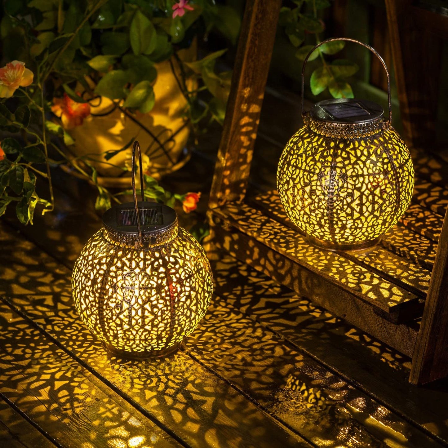 2Pack Solar Outdoor Lanterns Waterproof, Garden Gifts for Mom, Rose Solar Garden Decor , Warm White Table Lights for Yard Art, Porch, Mothers Day