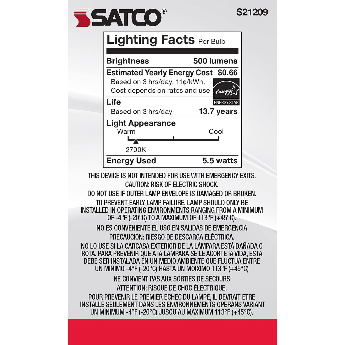 Satco 20524-5.5G16.5/LED/CL/927/120V/E12 S21209 Globe Style Antique Filament LED Light Bulb