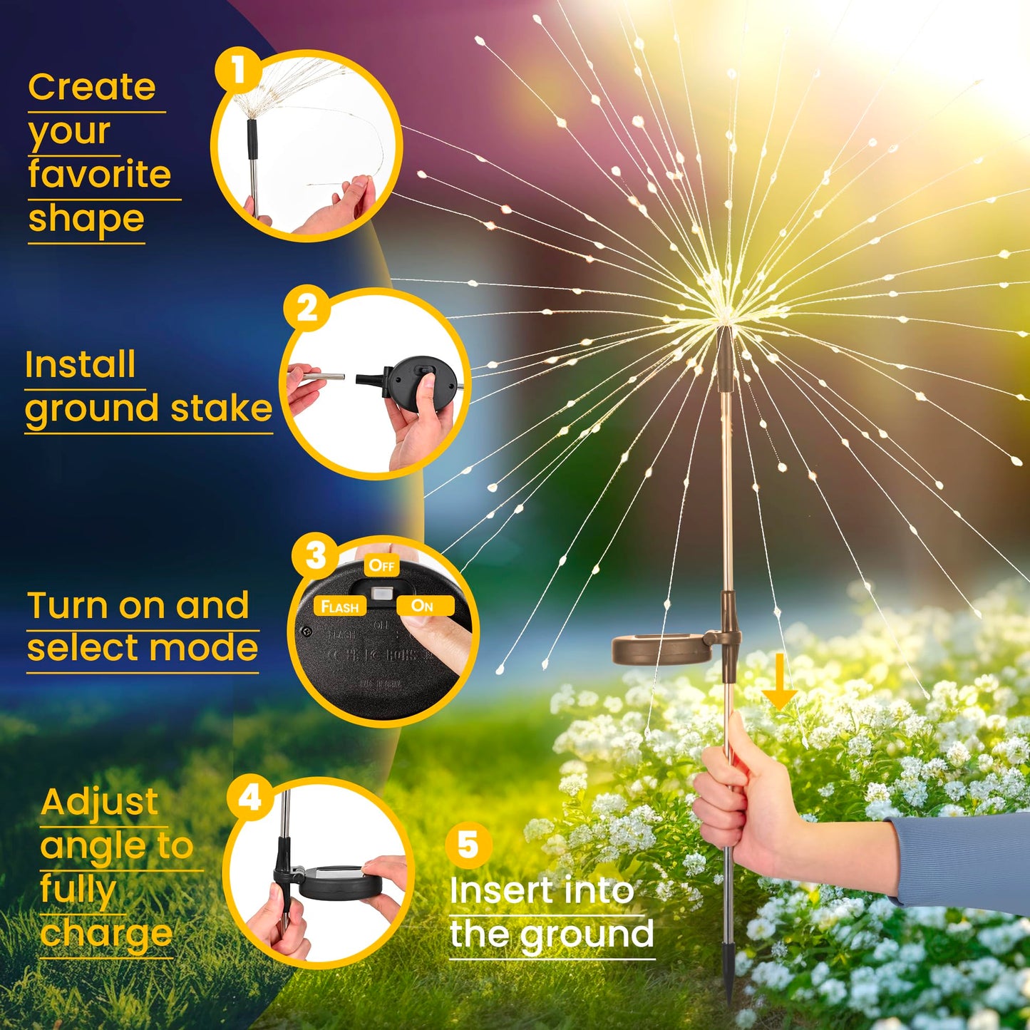 GIGALUMI Garden Decor Outdoor Lights 120LED 2Pack, Solar Garden Lights Outside Fairy Firework Decorative,Solar Powered for Yard Pathway Flowerbed