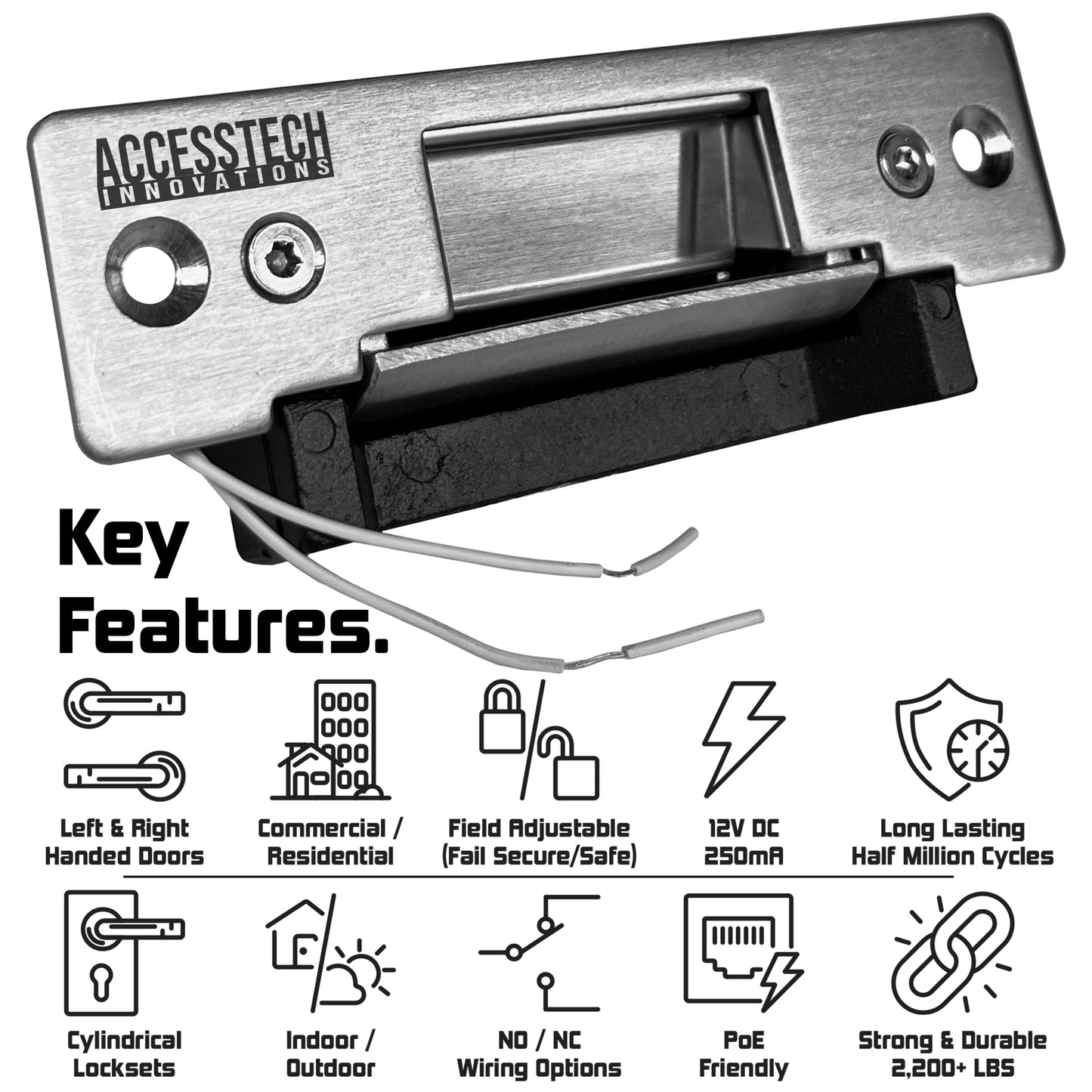 Heavy Duty Electric Strike Door Lock ANSI Standard Access Control System | 2,200+ LBS | Fail-Secure/Fail-Safe Adjustable | 12VDC Input Voltage |