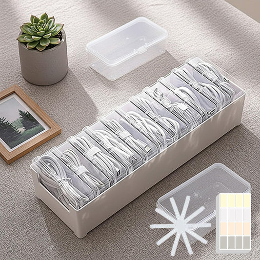 11 Case Cable Storage Box with Cable Straps and Label Stickers, Cord Organizer for Charging Cables, USB Wires, Earphones - Travel Cable Holder for