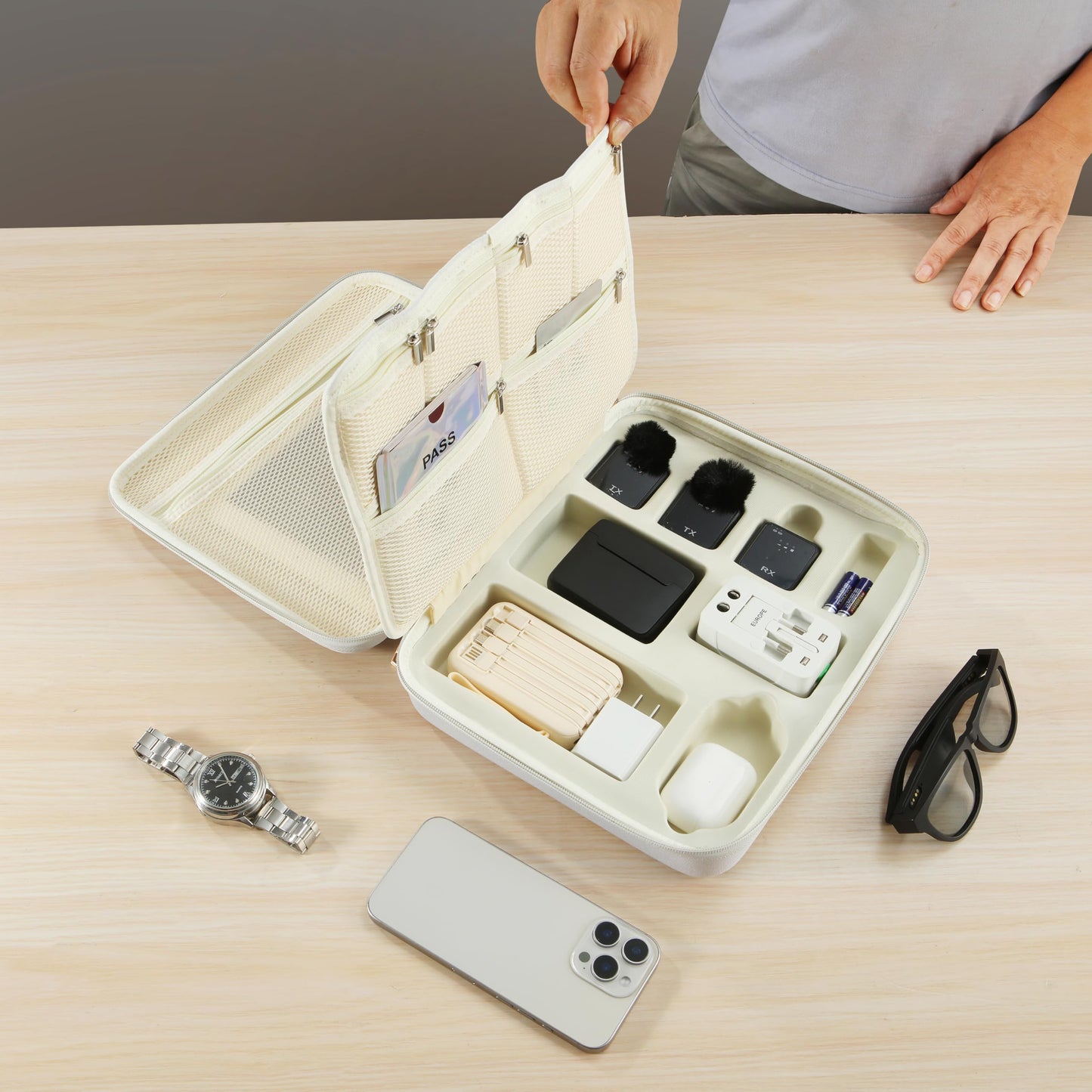 Electronics Organizer Case,Travel Essentials Bag for iPad,Tablet, Charger, Cables, Power Bank,Lapel Mic, Earphones, Watches, Tech Accessories Carry