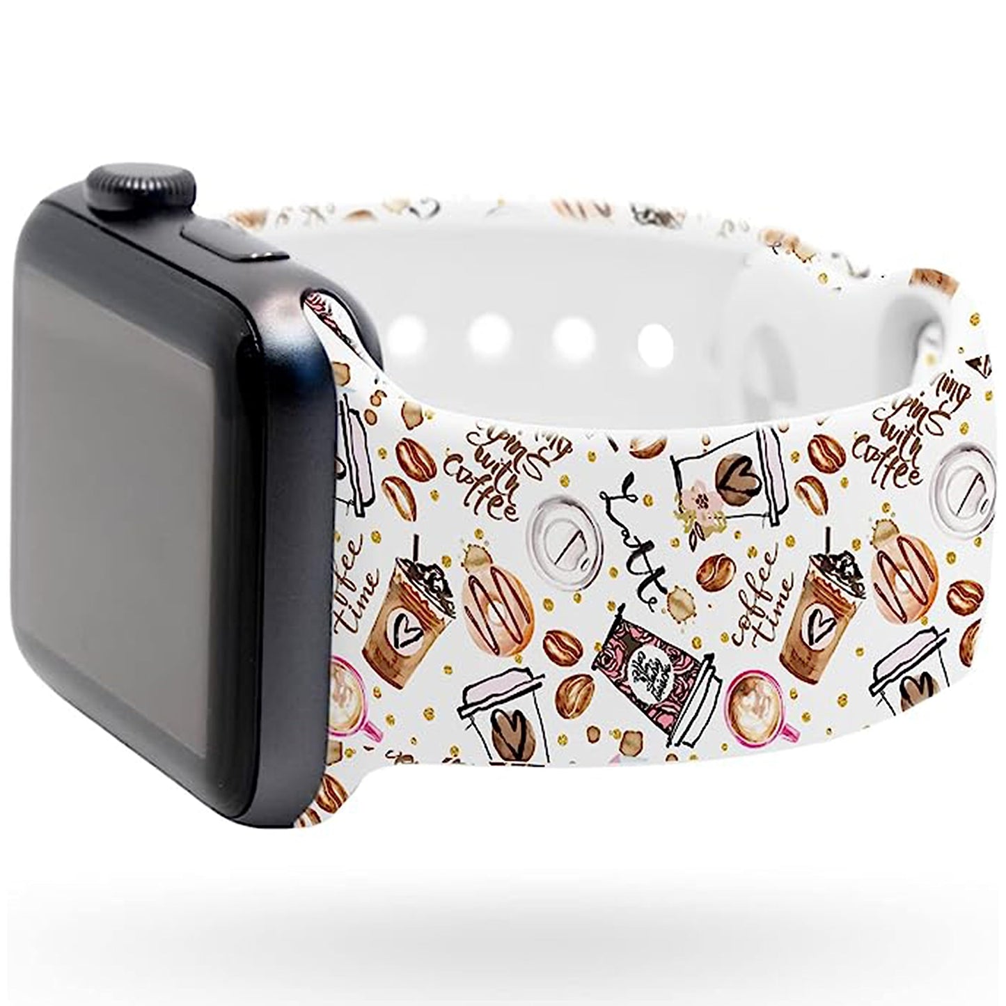 Lux Bands Smart Watch Bands for Women, Coffee Printed Silicone Watch Band, (38-41mm Small/Medium) Ladies Watch Strap Compatible with Smartwatches