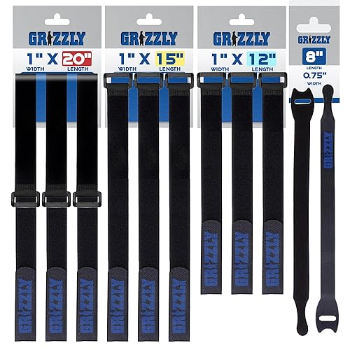 Officewerks Reusable Fastening Cable Straps and Ties, Variety Sizes (8"-12"-15"-20") Assorted 12 Pack, Black Nylon, Adjustable Multi-Purpose Hook