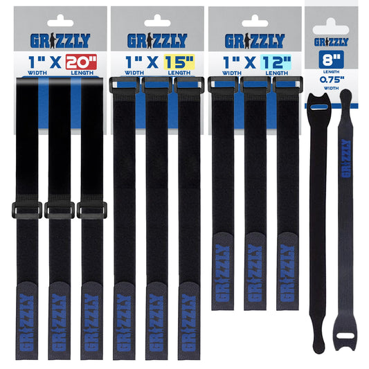 Officewerks Reusable Fastening Cable Straps and Ties, Variety Sizes (8"-12"-15"-20") Assorted 12 Pack, Black Nylon, Adjustable Multi-Purpose Hook