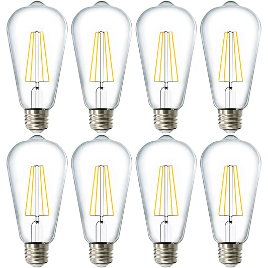 Sunco 8 Pack Edison Bulbs LED ST64 (ST19) Clear Glass Filament, Dimmable