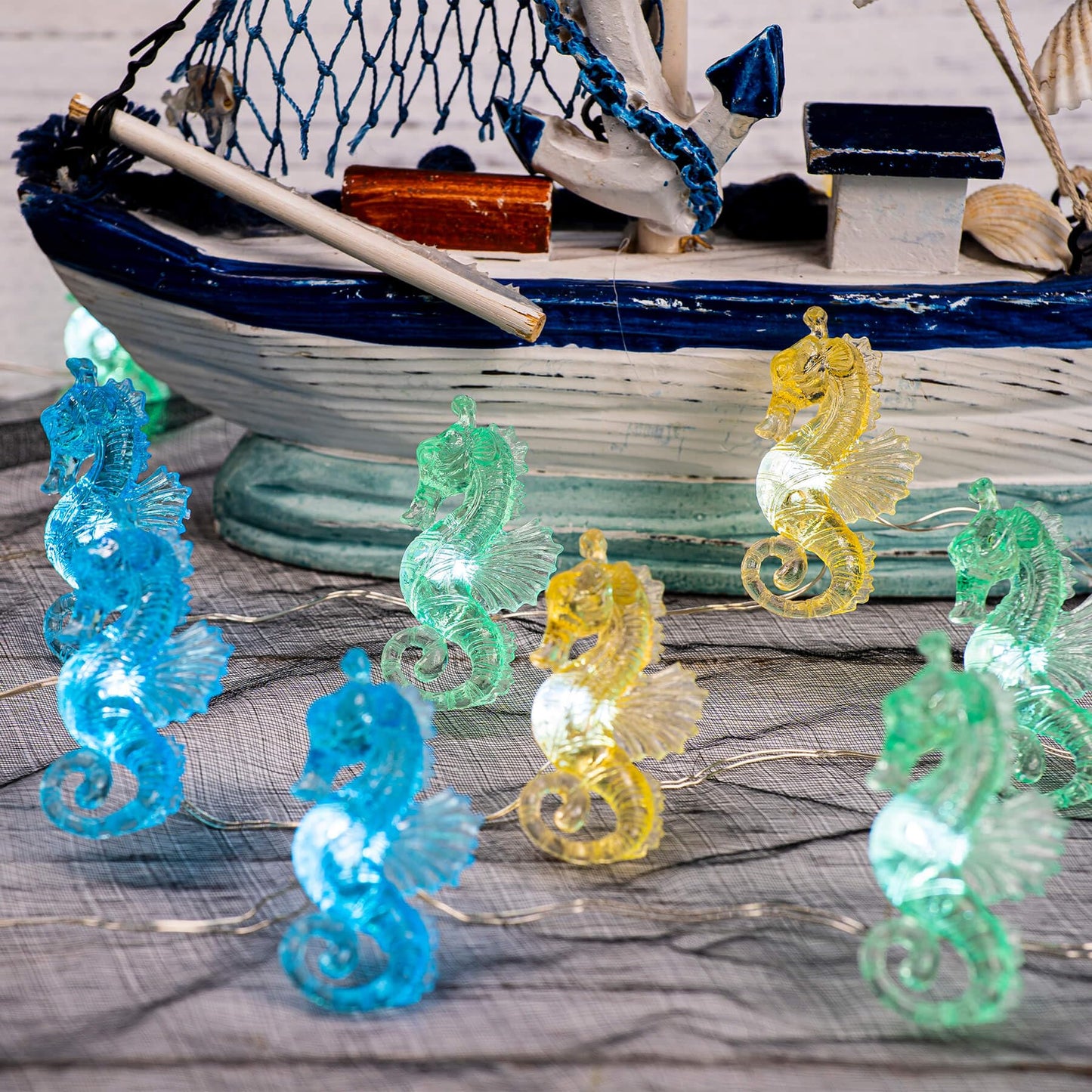 Solar String Lights Seahorse Outdoor Decorative Fairy Solar Light for Outside Garden Decor Waterproof Ocean Nautical Sea life Ocean Balcony Patio