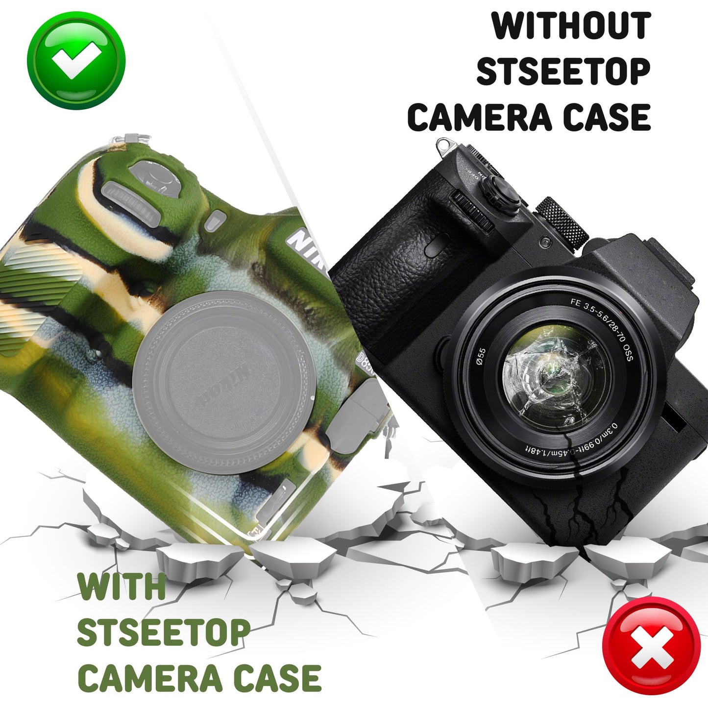 STSEETOP Camera Case for Nikon D850 - Silicone Protective DSLR Skin Cover, Detachable Cage, Shockproof, Dustproof (Camouflage)