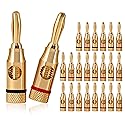 Banana Plugs Open Screw 24K Gold Plated Plugs Audio Jack Connector for Speaker Stereo Cable, 24-Pack (12 Red, 12 Black)