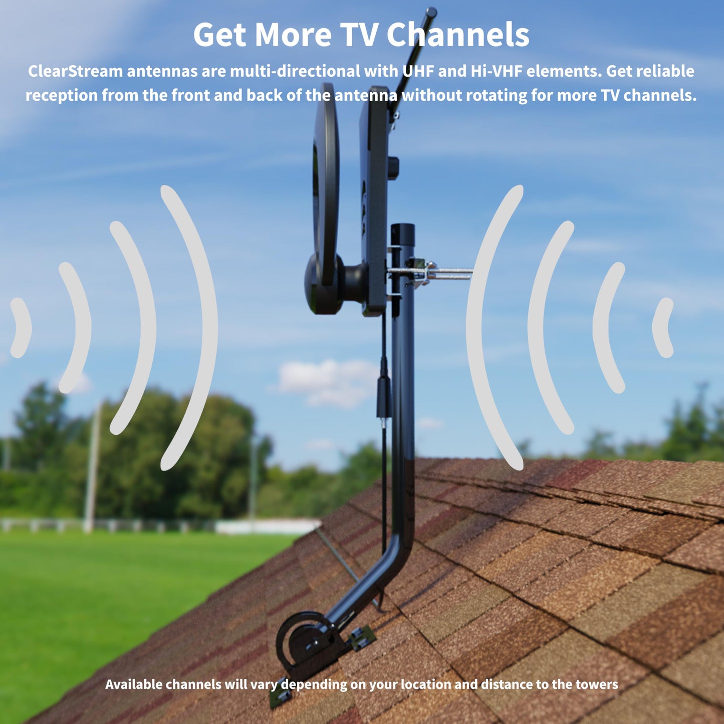 ClearStream Antennas Direct 1MAX Indoor Outdoor TV Antenna, UHF VHF, Multi-Directional, 40+ Mile Range, 4K 8K UHD NEXTGEN TV - w/ 20-inch Mast (Black)