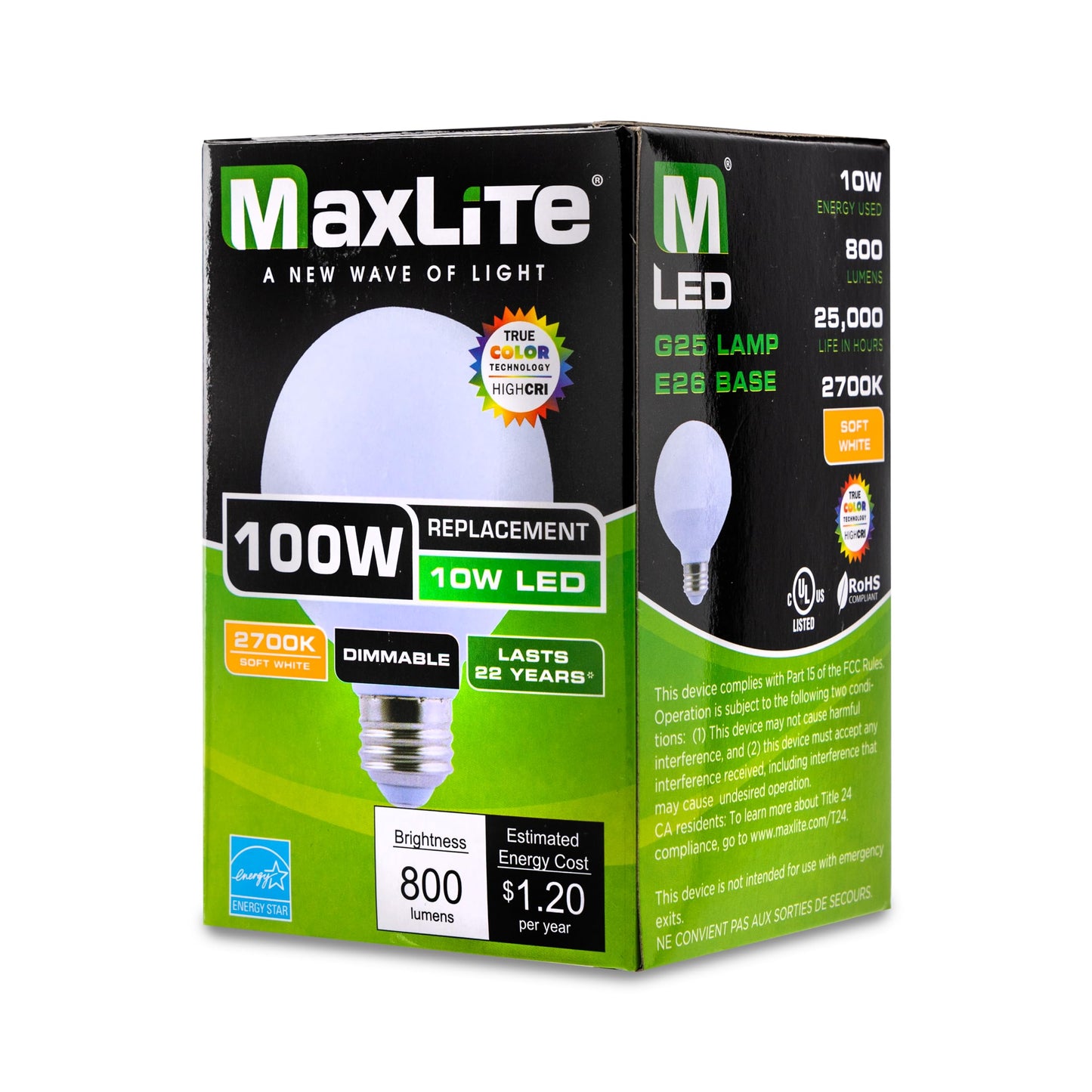 Maxlite 10G25DLED927/JA8 Dimmable 10W LED 2700K G25 Globe - Incandescent Light Bulbs Replacement, Soft White Light Bulbs, JA8 Compliant, 92 CRI, 25000