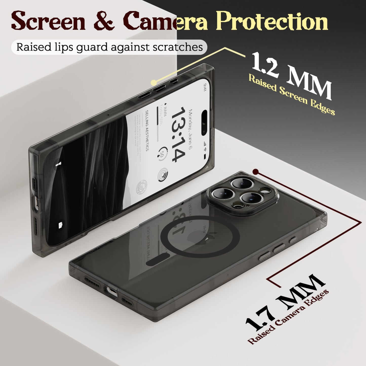IAIYOXI Rectangle Edge Magnetic Clear Case for iPhone 17 Pro Max, Compatible with MagSafe, Full Camera Protection & Reinforced Corners, Thin Slim