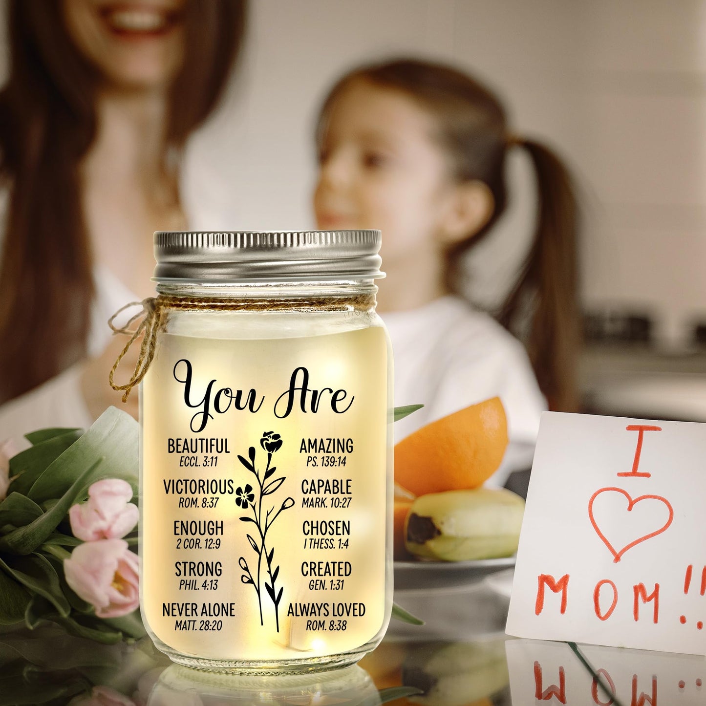 Kenon Mason Jar Night Light Gift for Friend, Birthday Day Gifts for Women, Home Decoration Lights, Personalized Night Light Birthday Mothers Day