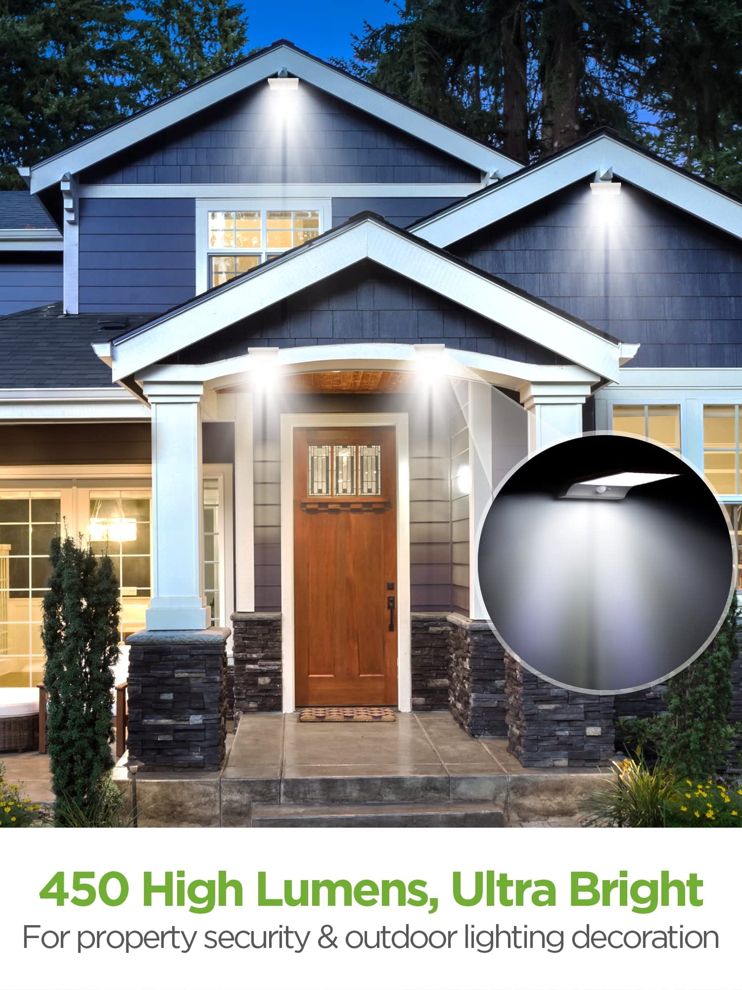 InnoGear Solar Gutter Lights Outdoor, 80 LED Wall Mount Lighting with Motion Sensor 4 Working Modes IP65 Waterproof 450 Lumens for Front Door Yard